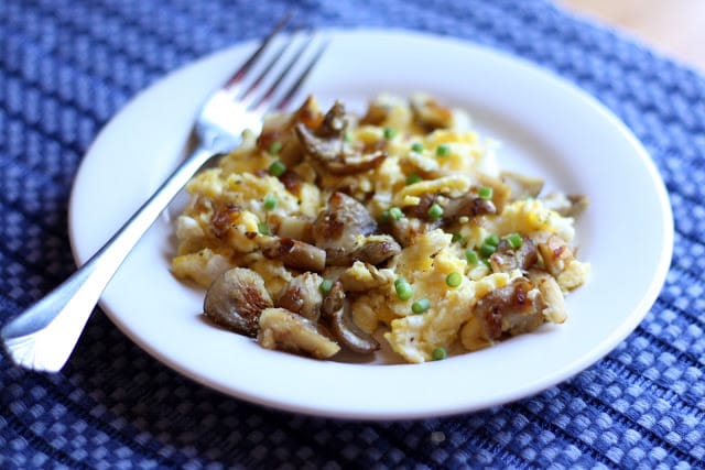 Scrambled Eggs with Oyster Mushrooms and Garlic Scapes Recipe